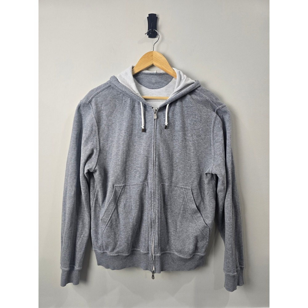 Brunello Cucinelli Mens Grey Cotton Full Zip Hoodie Sweatshirt Made in Italy M